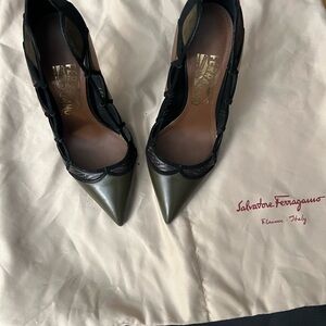 Salvatore Ferragamo Black and Olive Heels